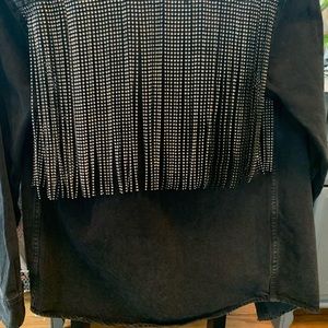 Handmade bling fringe jean jacket